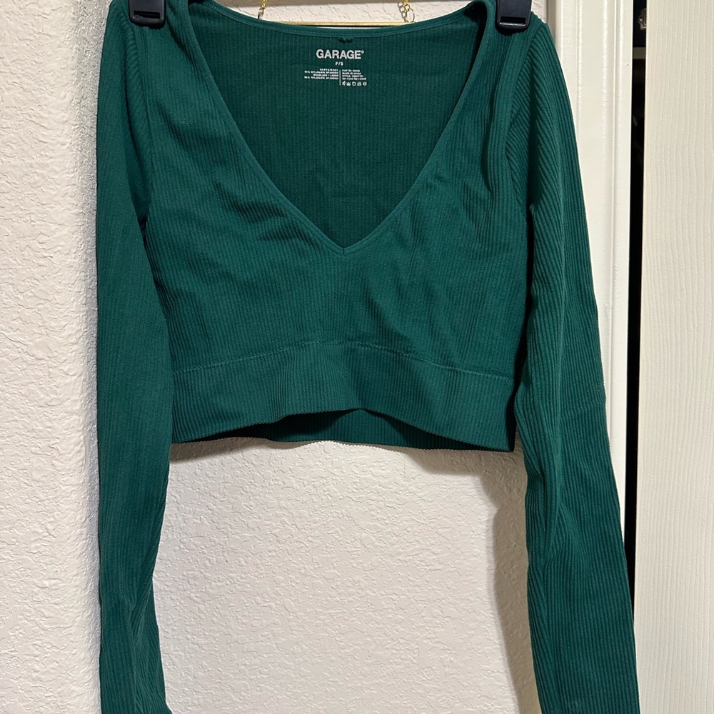 Garage Women's Teal Long Sleeve Crop Top